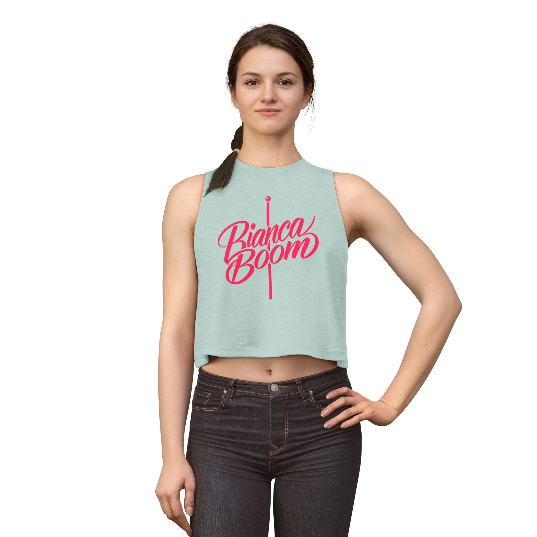 Bianca Boom Crop Top — Pink Script Women’s Tank - Image 11