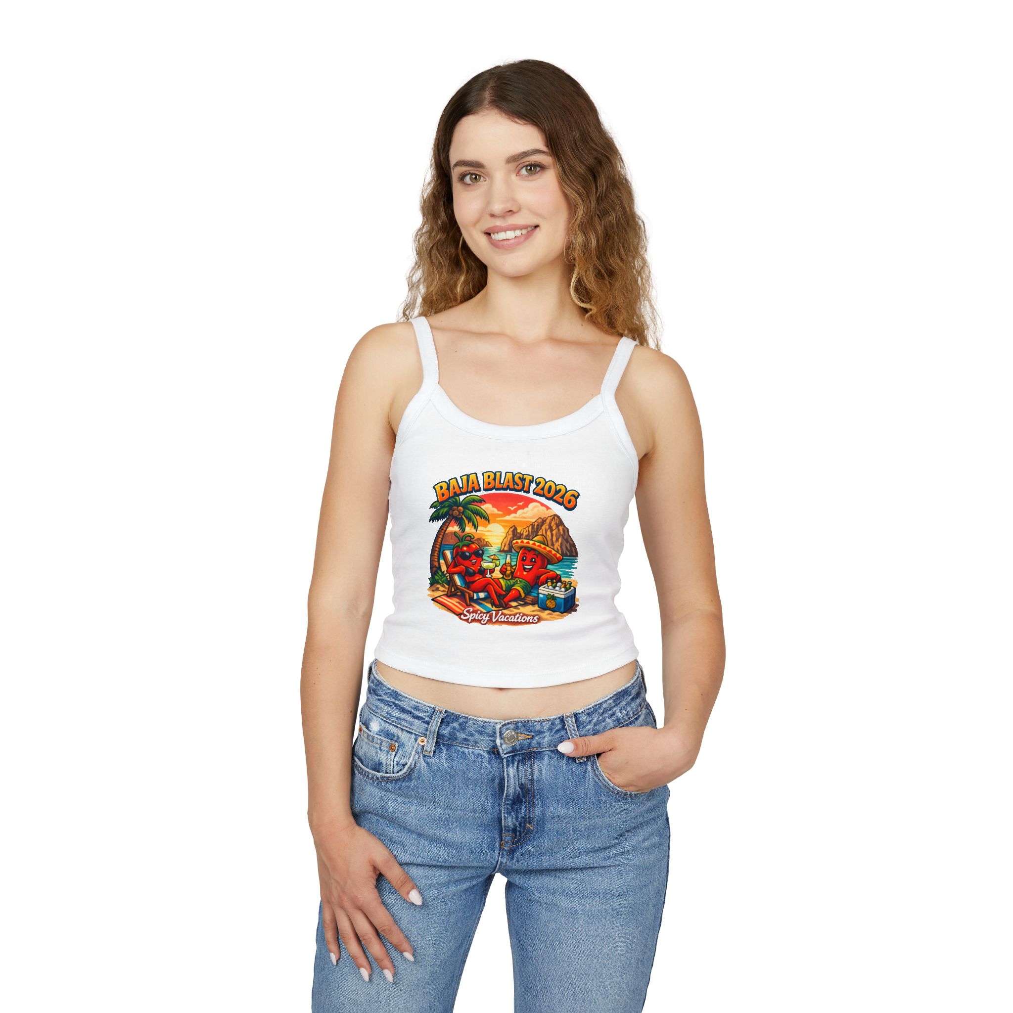 Baja Blast 2026 Crop Tank — 'Spicy Vacations' Beach Graphic - Image 3
