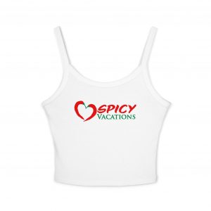 Spaghetti Tank Top — "Spicy Vacations" Graphic Crop Top