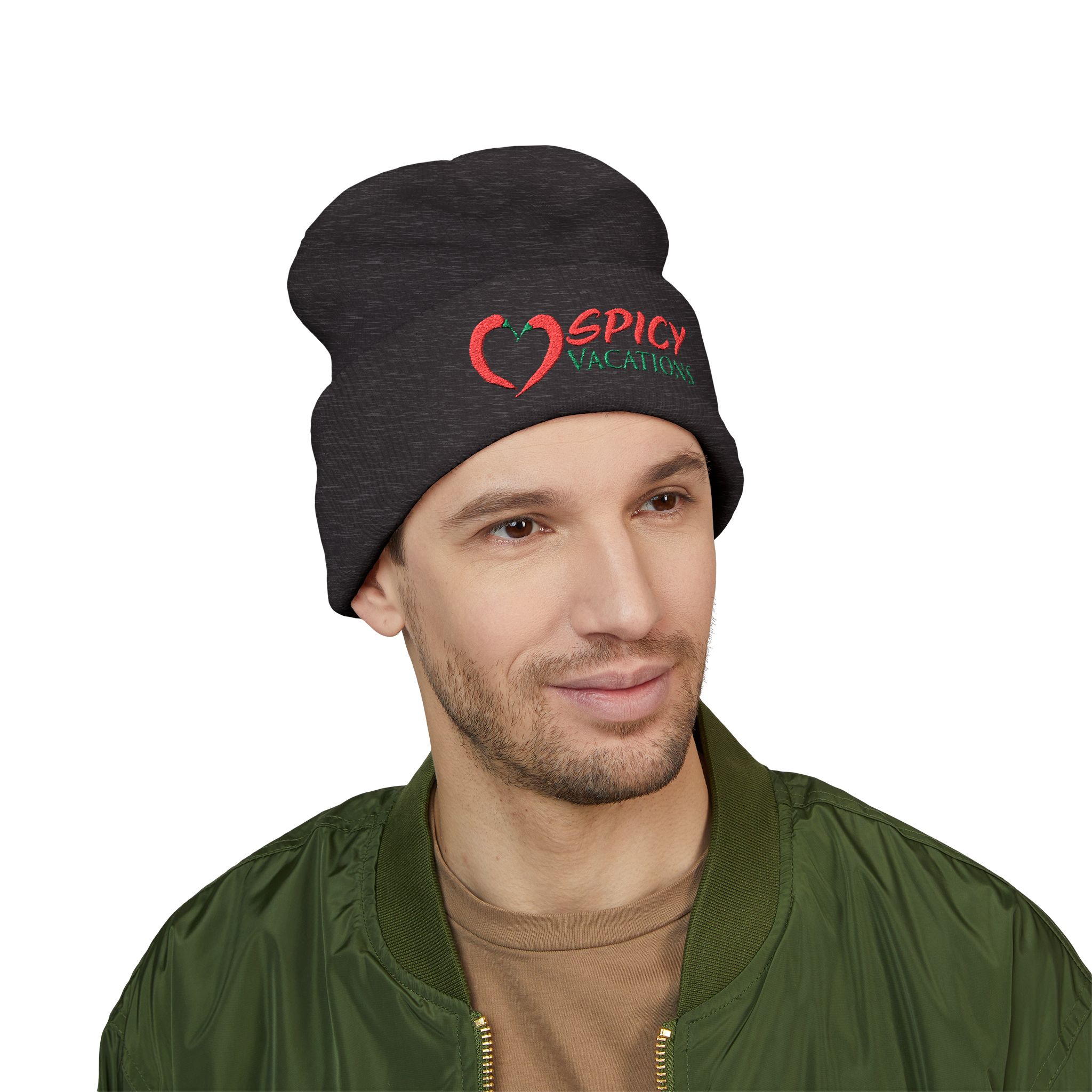 Embroidered 'Spicy Vacations' Cuffed Beanie — 10 Colors - Image 45