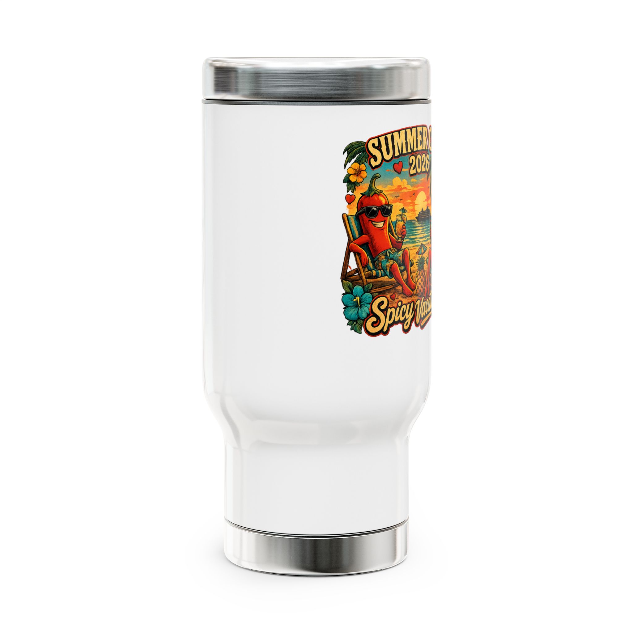 Summer Camp 2026 Spicy Vacations Travel Mug — 14oz Stainless Steel with Handle - Image 2